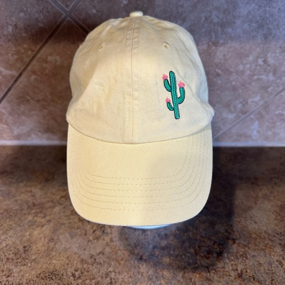 Cactus Embroidered Yellow Adjustable Cotton Baseball Trucker Cap Women Golf, Gym